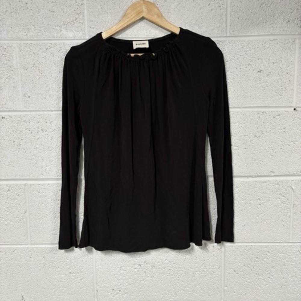 KHAITE Brown Long Sleeve Ruched Round Neck Women's Regular Top No Size Tag